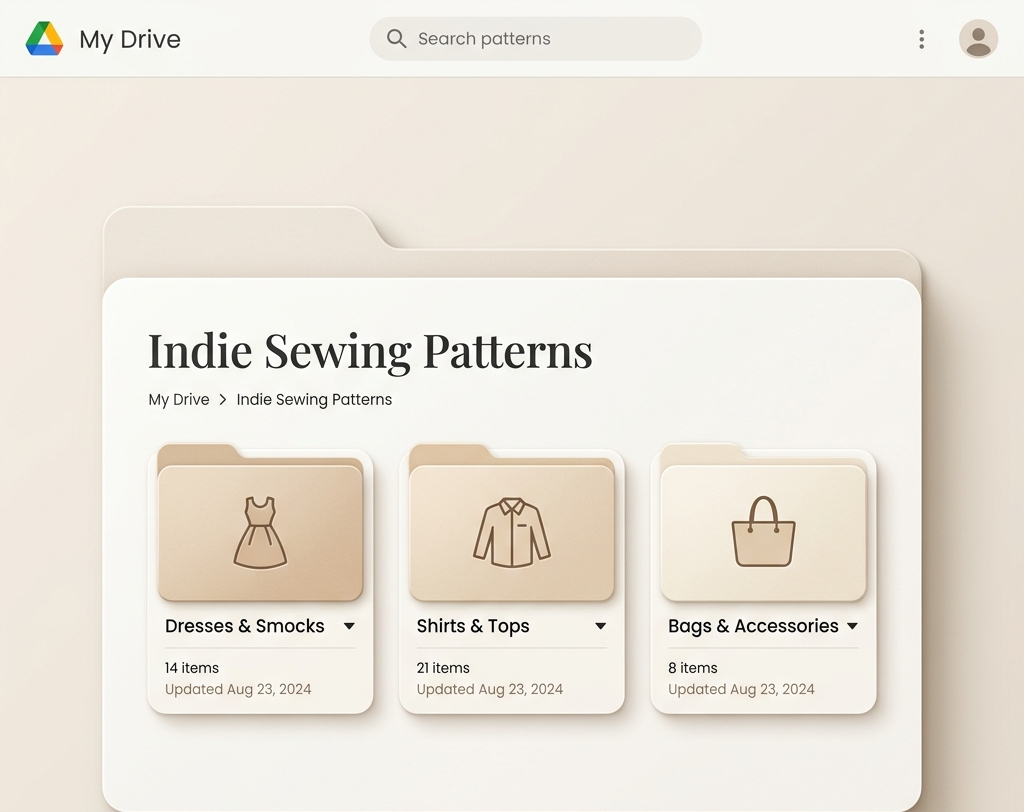 Google Drive folder structure containing Indie Sewing Patterns
